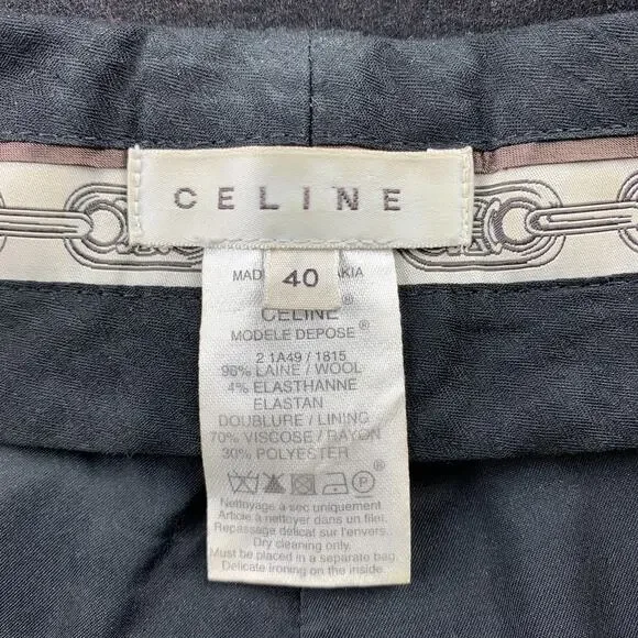 CELINE Size 4 Charcoal Wool Wide Leg Dress Pants